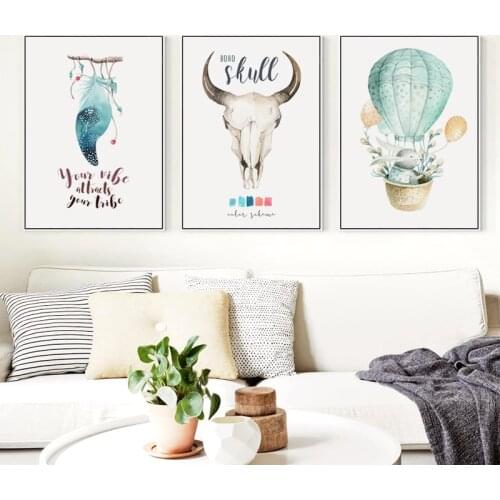 07G Watercolor Tribal Skull Wind Chimes A4 A3 A2Canvas Art Painting Print Poster Picture Wall Living Room Home Decorative Murals