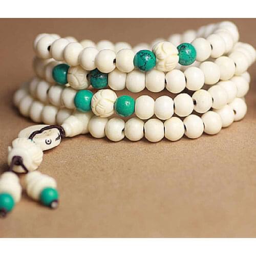 10MM White Yak Bone Rosary With Lotus Bone Beaded Long Necklace for Lady BRO508