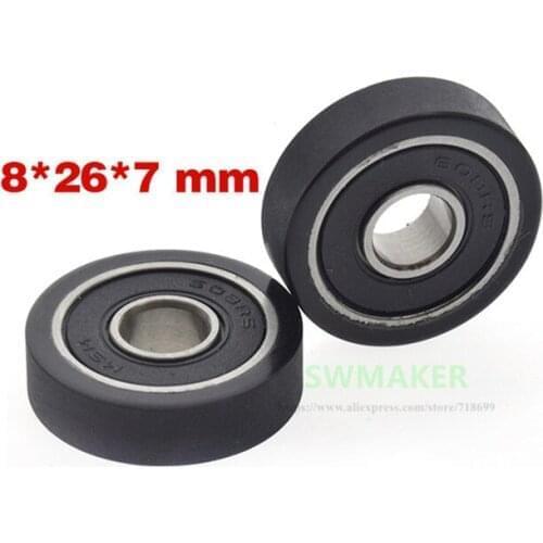 10pcs 8*26*7mm 608 bearing wrapped pulley, PU soft rubber pulley, drawer/booth mute pulley