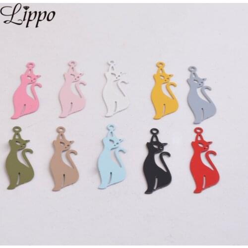 100pcs AC892 8*25mm Painted Cat Charms Brass Jewelry Necklace Bracelet Pendant