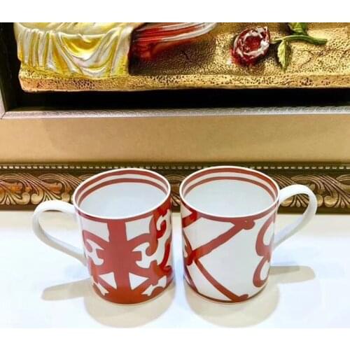2PCS Red Porcelain Mugs Personalized Coffee Tea Milk Water Cups Kitchen Office Tableware Luxury Home Decor Wedding Birthday Gift