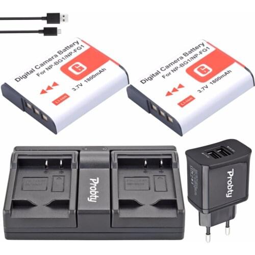 2Pcs Probty NP-BG1 NP BG1 Battery + Dual Charger + 2-Port Plug for SONY DSC-H3 DSC-H7 DSC-H9 DSC-H10 DSC-H20 DSC-H50 DSC-H55