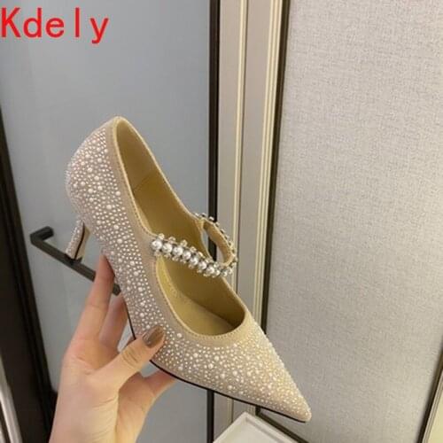 2021 New Concise PVC Women Sandals Transparent Clear Glass Thin High Heels Pointed Toe Slip-On Dress Lady Shoes Apricot 4-11