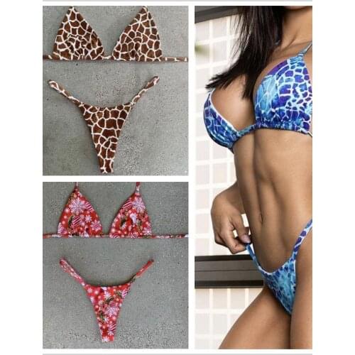 2022 Christmas print Bikini Women`s Swimsuit Female Swimwear Mini Thong Bikinis Set Bather Beachwear Swimming for Bathing Suit