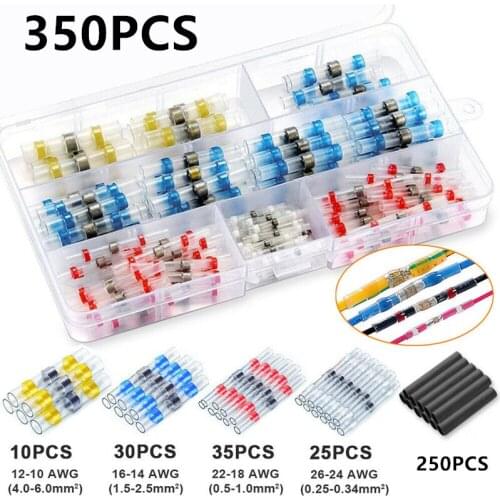 350PCS) 100PCS Heat Shrink Terminals Waterproof Solder Sleeve Wire Connectors Kit & 250PCS Fast Connect Heat Shrink Tube