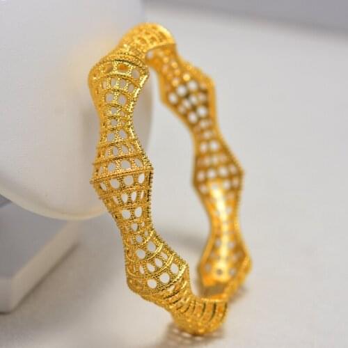 Annayoyo Dubai Arab Gold Color Dubai Bangles for Women Ethiopian Bracelets Middle East Wedding Jewelry African Gifts