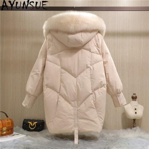 AYUNSUE White Duck Down Jacket Women 2020 Winter Coat Fox Fur Collar Hooded Parka Korean High Quality Puffer Jackets Woman J6313