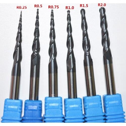Free shipping,HRC55 Tungsten solid carbide 6mm TiALN Coated Taper Ball Nose End Mill,cone milling cutter,woodworking router bit