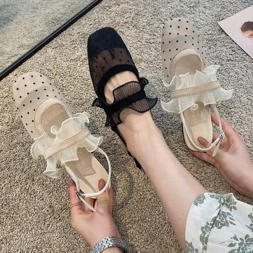 Comfort Shoes For Women Low Sandals Woman Leather Clear Heels 2020 Summer Breathable Buckle Suit Female Beige All-Match Comfort