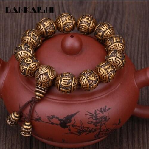 KEJIALAI Buddhism Six Words Of the Truth Sculpture Brass Beads Bracelet Men Women Religious Buddhistic Pray Bangle KJLFZ069
