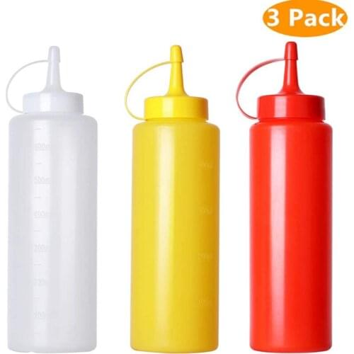 Squeeze Bottles,3 Pack Ketchup Mustard Bottles, Reusable Squirt Bottles for Condiments with Tip Cap Lids, Mustard Dispensers