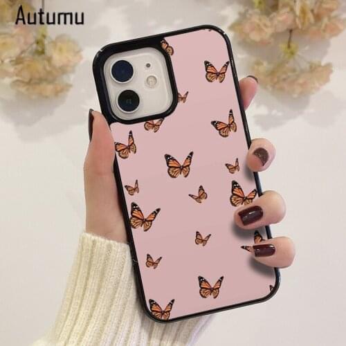 Phone Case for iPhone 12 mini X XS XR 11 Pro Max SE 2020 5 6S 7 8 Plus Samsung Galaxy S8 S9 S10 S20 S21 Butterfly pink Cover