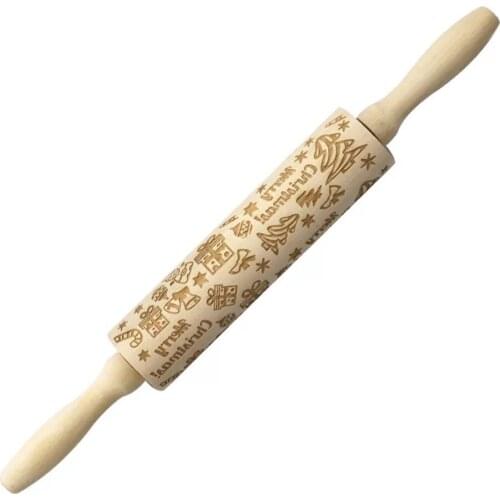 Wooden Christmas Rollers Natural Wood Embossing Rolling Pin for Baking Tool