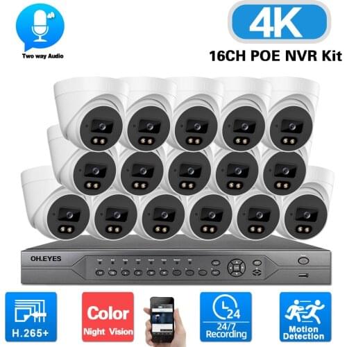POE CCTV Camera Security System Kit 2 Way Audio 4K 16CH NVR Kit Color Night Vision 8MP IP Video Surveillance System Set P2P 8CH