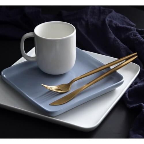Ceramic Plate White Dishes Simple Style Tableware Square Western Plate Steak Plate Dessert Plate