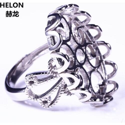 925 Sterling Silver Engagement Wedding Women Ring 16x22mm Oval Cabochon Amber Lapis Lazuli Fine Jewelry Setting Semi Mount Ring