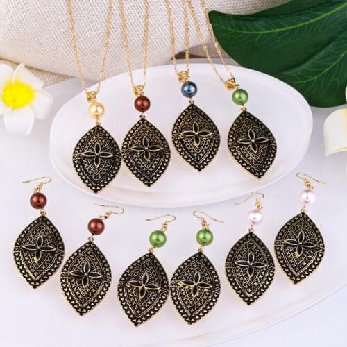 Hawaiian Fashion Jewelry Sets Vintage Ethnic New Design Flower Pendant Necklaces Marshall Earrings Sets Wholesale for Women Gift
