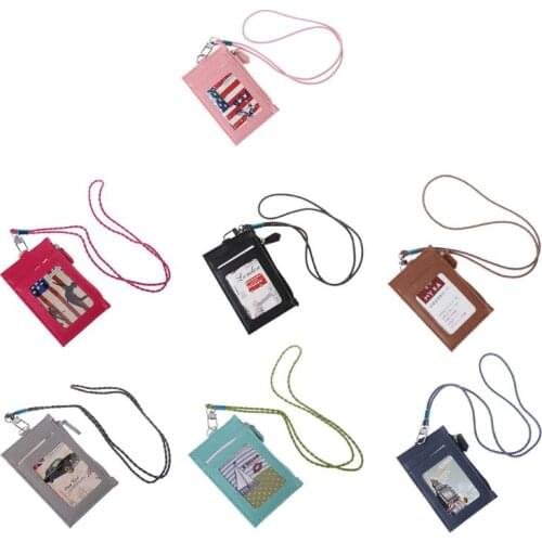 Women Business Card Holder Wallet Men PU Leather ID Cards Holders Case Neck Strap Lanyard Ladies Fashion Mini Slim Wallets
