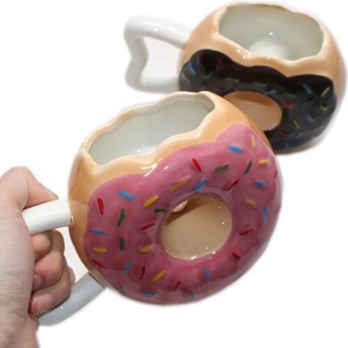 Creative Donut Mug Ceramic Coffee Cup Mugs With Handle Milk Tea Cups Breakfast Cute Funny Mug For Kids Girls Christmas Gift