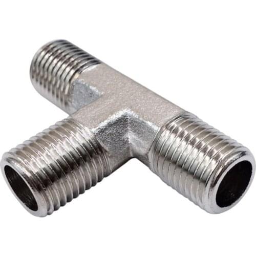 2 pcs Brass Pipe Fitting Male Tee Equal Nickel Plated 1/8" 1/4" 3/8" 1/2" BSPP