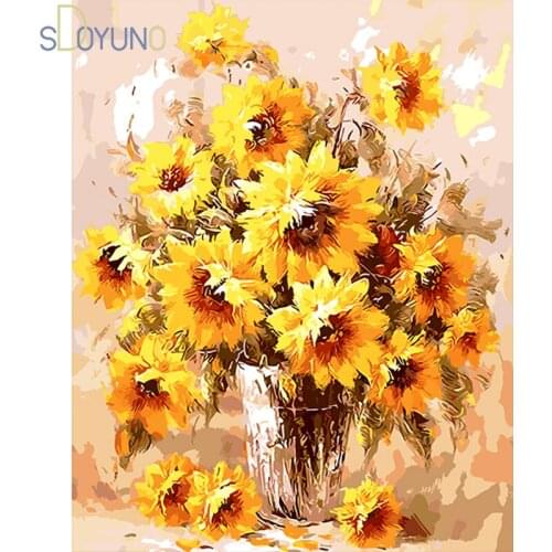 SDOYUNO Frameless Yellow Flowers DIY Painting By Numbers Modern Wall Art Coloring By Numbers Hand Painted For Home Decor