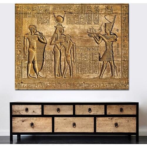 Egyptian Hieroglyphs Fresco Canvas Painting Queen Hatshepsut Temple Stone Carving Pharaoh Ancient Egypt Wall Mural Poster Print