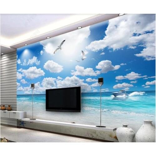 Custom mural 3d photo wallpaper Blue sky and white clouds beach seascape home decor in the living room wallpaper for walls 3 d