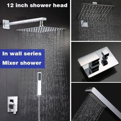Wall mounted brass material rain shower set bathroom mixer shower faucet with 12 inch 304# stainless steel ultrathin shower head