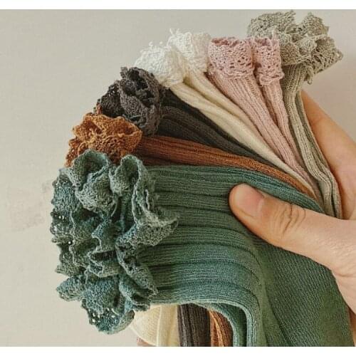 Childrens Baby Girl Solid Ribbed Socks Thin Cotton Princess Socks Cute Lace Edge Socks