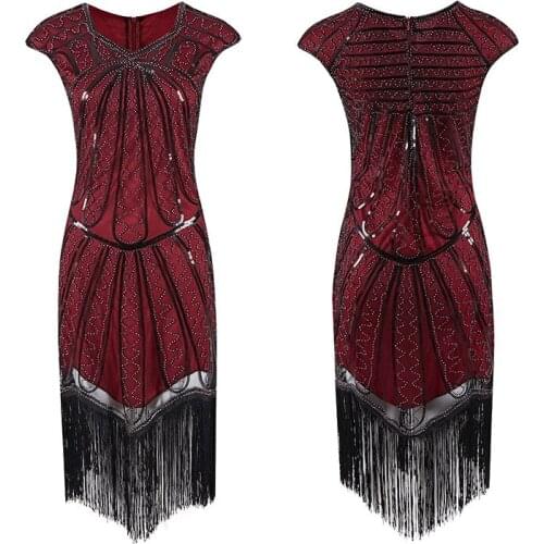 Newest Womens 1920s Vintage Inspired Hand Knitted Sequin Embellished N Neck Fringe Great Gatsby Tassel Flapper Dress