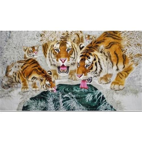 Custom High-end mural 3d wallpaper murals wall paper Wufu Tiger Ramen HD Oil Painting Background Wall livingroom decor wallpaper