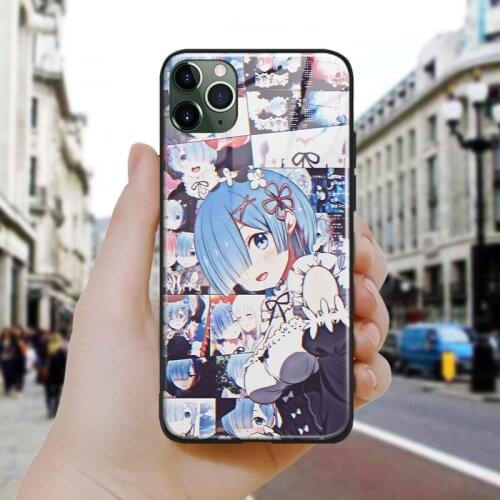 Re Zero Rem anime girl fanart Soft Silicone Glass Phone Case Cover Shell For iPhone SE 6 6s 7 8 Plus X XR XS 11 12 Mini Pro Max