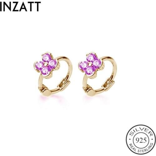 INZATT Real 925 Sterling Silver Minimalist Zircon Flower Hoop Earrings For Fashion Women Party Fine Jewelry Cute Accessories