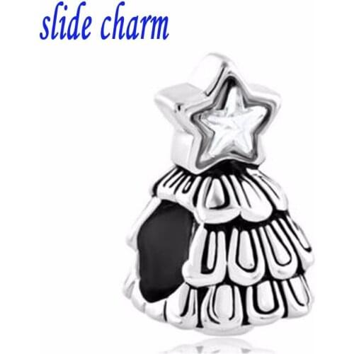 Slide charm Free shipping Listing Christmas tree mosaic pentagram Europe Acrylic Beads fit Pandora bracelet charms charm
