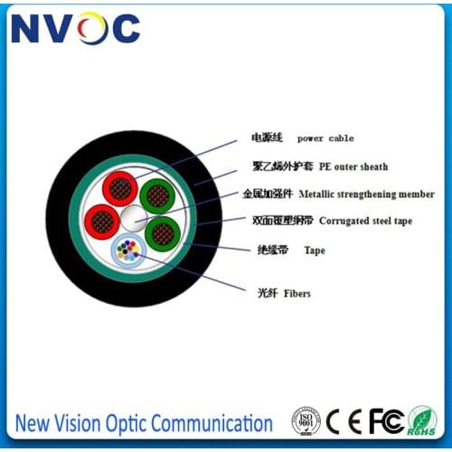 SM,8core,G652D,YOFC Fiber+2.5mm 1pair+Grounding,Al Tape,Metallic Strength Member,PE jacket,GDTB Cable(2 PBT tube,4core Per Tube)