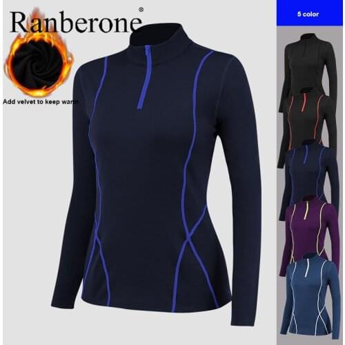 Ranberone Plus Velvet Long Sleeve Yoga Sports Top Fitness Running Slim Sportswear Zipper Stripe Sweater Breathable Gym Clothing