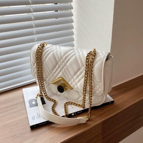 PU Leather Shoulder Bag Women 2021 Trend Simple Luxury Solid Color Handbag Lady Brand Design Diamond Chain Crossbody Bag