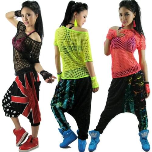 New Fashion hip hop top dance female Jazz costume performance wear stage clothing neon Sexy cutout t-shirt