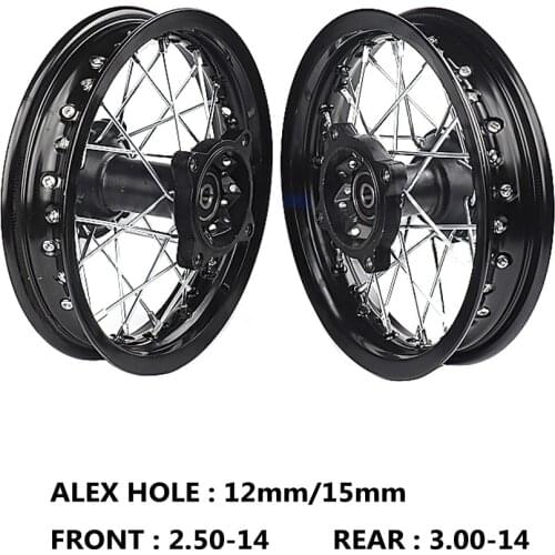 Off Road 14" Inch Dirt Pit bike Front Rear Wheels Set 2.50-14"3.00-14" Alloy Rim For KAYO BSE Apollo Xmotos Racing Supermoto