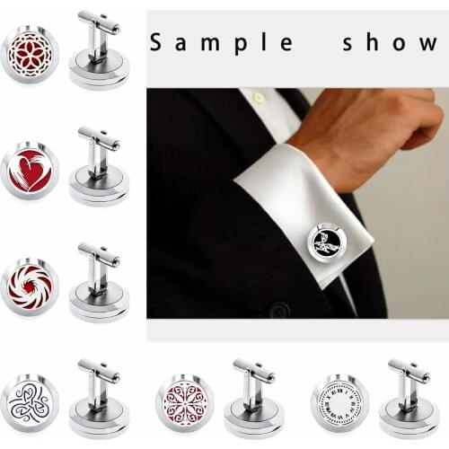 1 pair 20mm Stainless Steel Cufflinks Men Diffuser Locket Cufflink Can Put In Essential Oils or Perfumes 10pcs Refills Pads