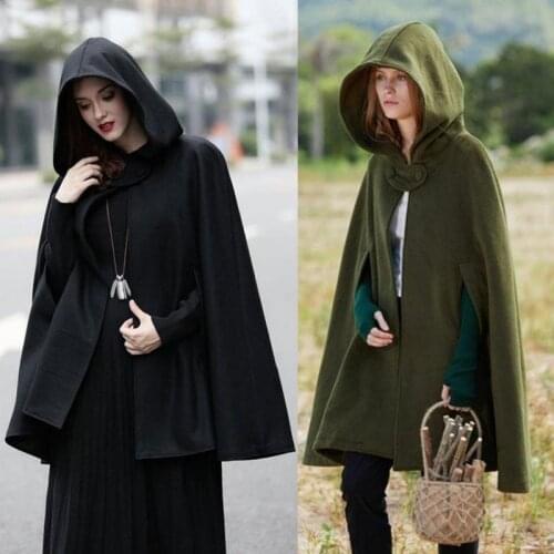 Halloween Hooded Cloak For Women 2020Autumn Winter Warm Long Sleeve Solid Simple Style Loose Bat Outerwear Witch Coats
