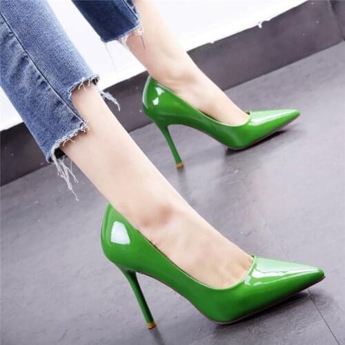 Candy color womens shoes 2020 new pointed patent leather high heels women stiletto single shoes