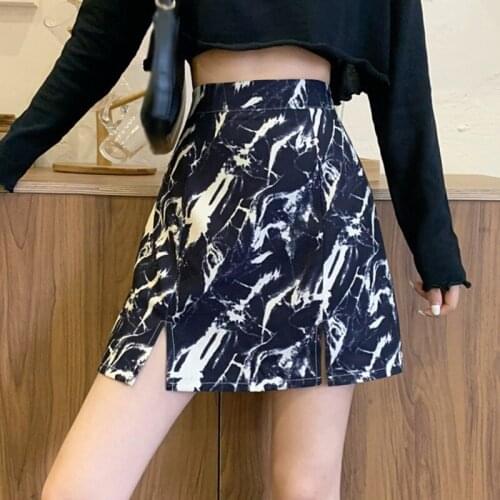 Women Retro High Waist Skirts Korean Fashion Oil Painting Short Skirt Summer Ladies Clothes
