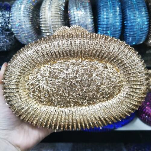 Women Blue Gold Yellow Color Crystal Clutch Bags Metal Box Minaudiere Purses For Wedding Party Dinner Handbags Clutches Bags
