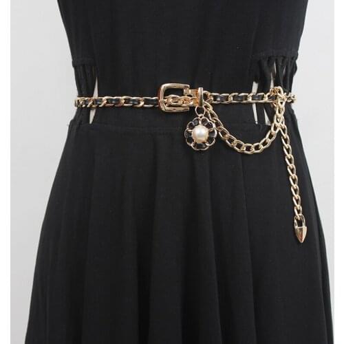 Womens runway fashion leather knitted chain Cummerbunds female Dress coat Corsets Waistband Belts decoration narrow belt R3574