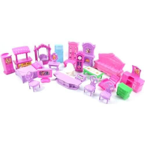 1Set 3D Dolls House Set Baby Kids Pretend Play Toys Christmas Gift Plastic Furniture Miniature Rooms Doll
