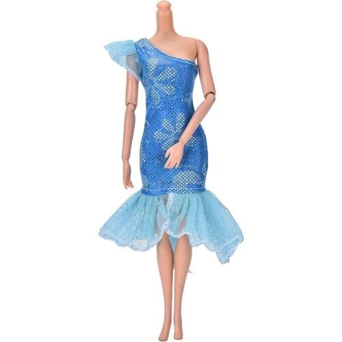 1 Pcs fashion Handmade One Shoulder Blue Mermaid Dress for Barbie Doll Clothing high quality