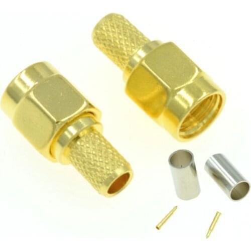 10PCS SMA Male Crimp RF Connector Gold Plated For RG58 LMR195 RG400 RG142 Cable