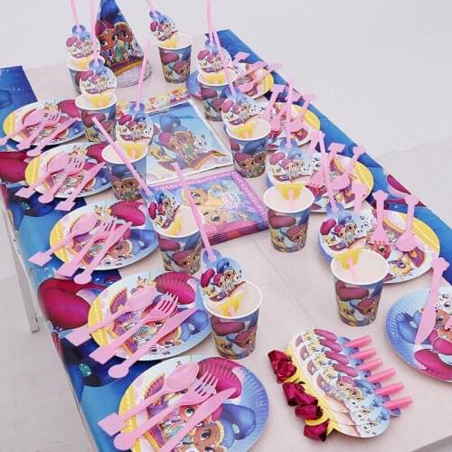 158/95 pcs Shimmer And Shine Kids Birthday Party Favor Disposable Decorations Tableware Supplies Cup Napkin Straw Blowout Hat