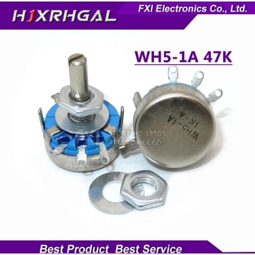 2pcs WH5-1A 47k ohm 3-Terminals Round Shaft Rotary Taper Carbon Potentiometer